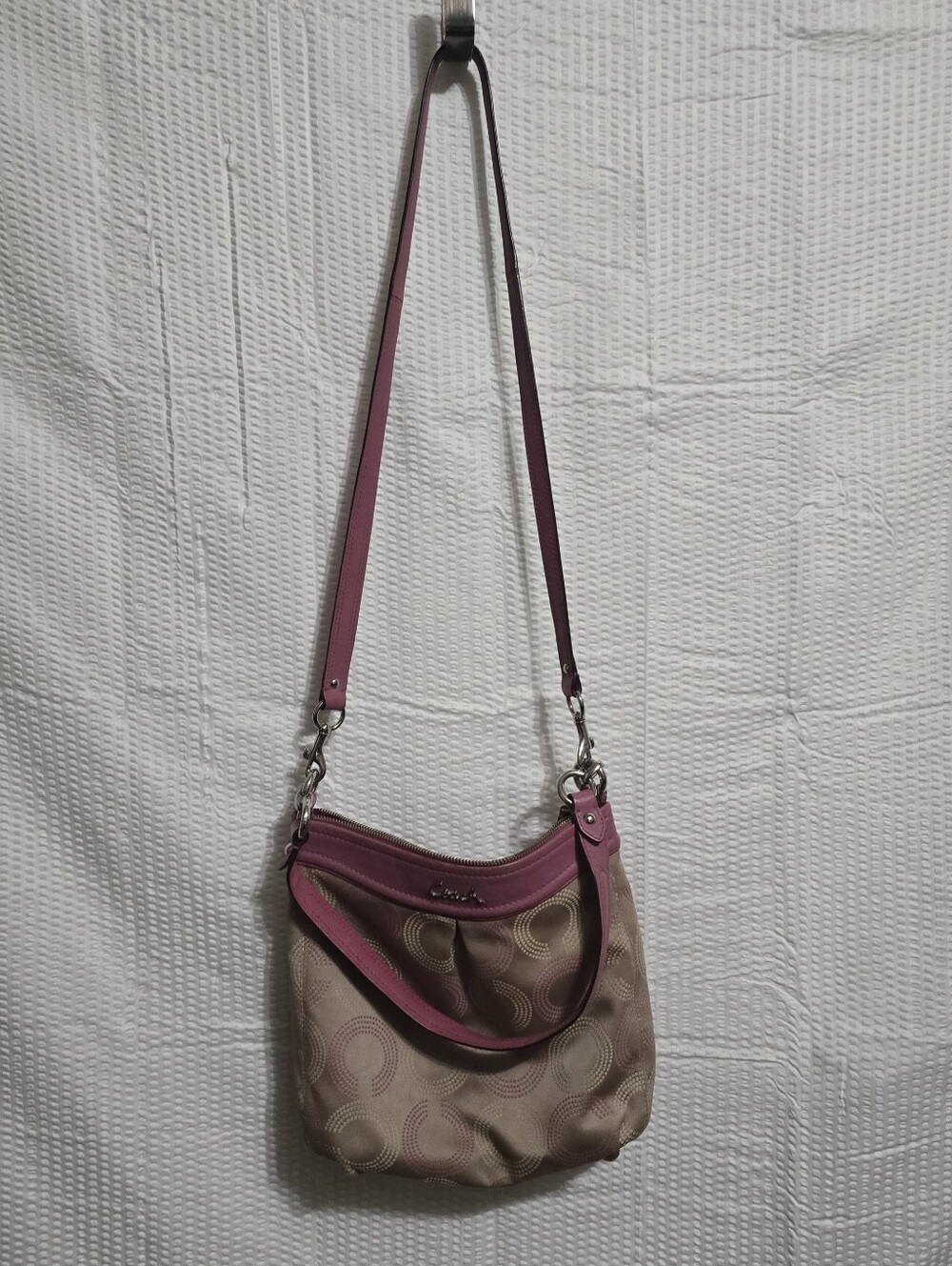 Coach F20088 Ashley Dotted Op Art Shoulder/Crossbody Bag – Pink & Khaki